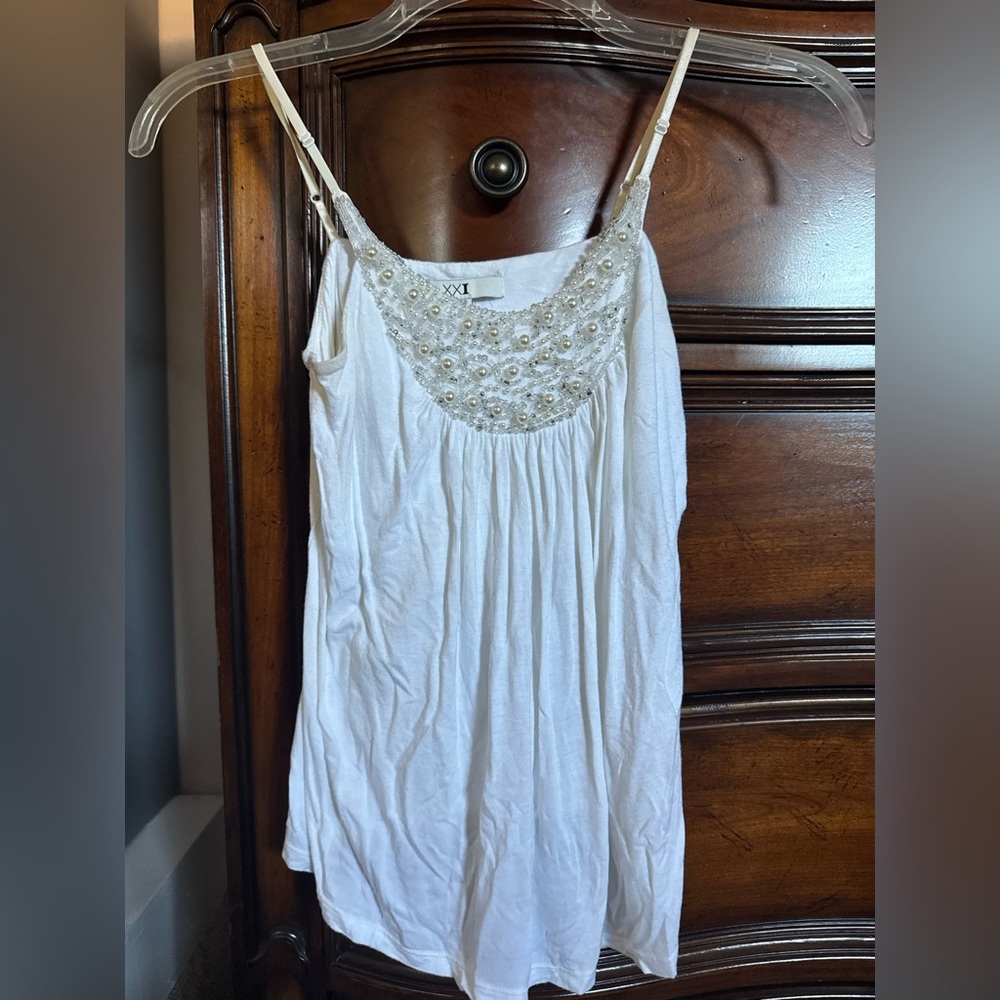 Forever 21 White Pearl Embellished Top